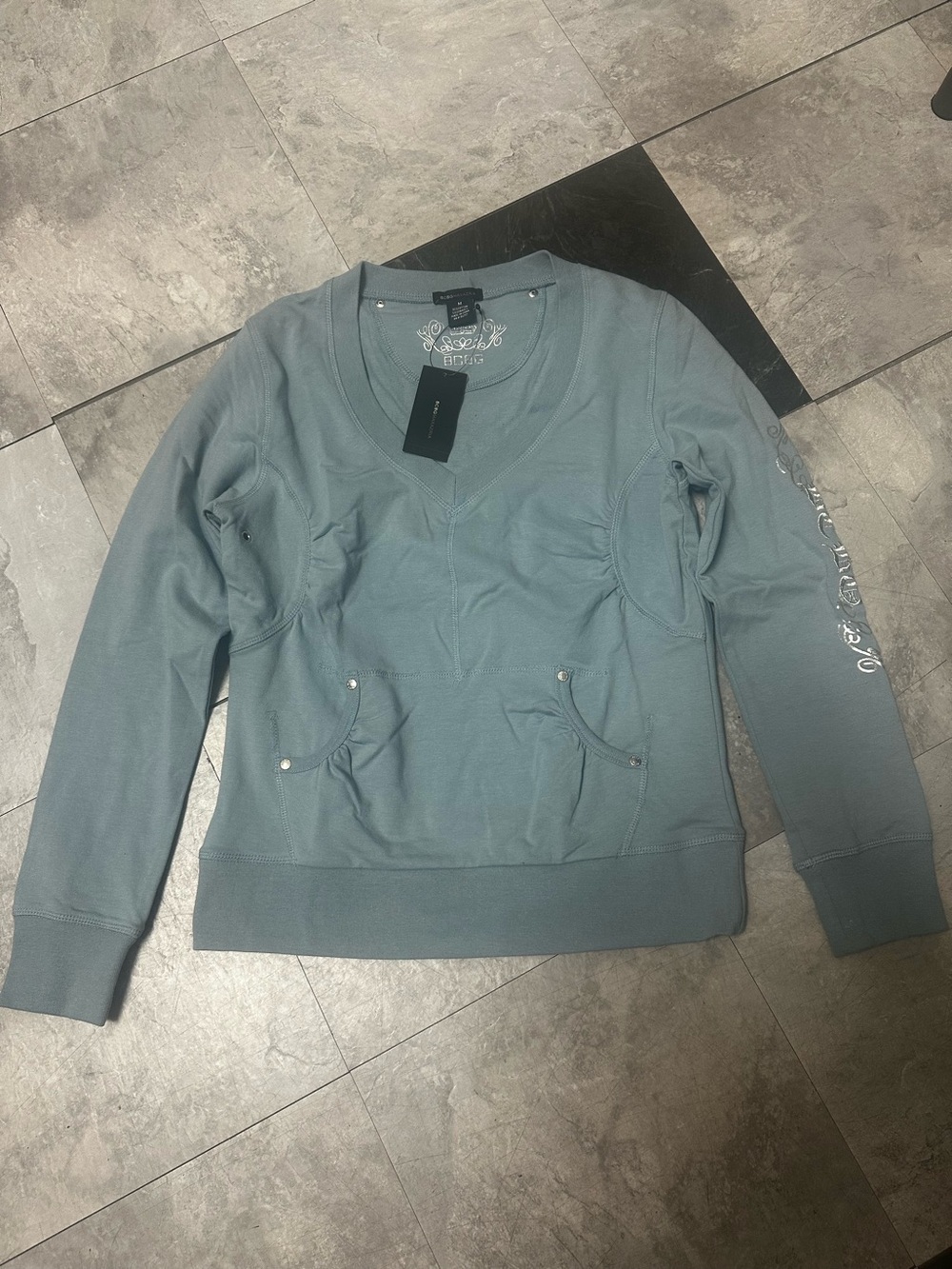 BCBGMaxAzria Slate Blue V-Neck Long Sleeve Sweater
